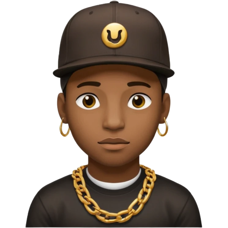 black guy with golden chains flesh tunnels and a snapback cap emoji