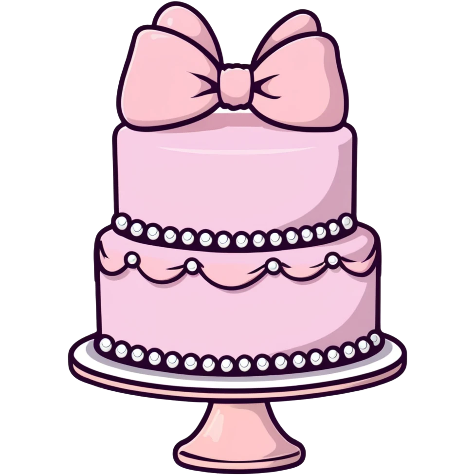 light pink cake decorated with pearls and a light pink bow on top emoji