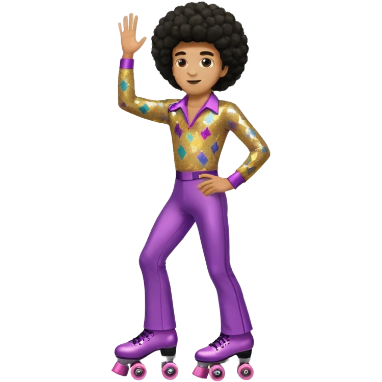 man afro hair disco clothe and roller skate emoji