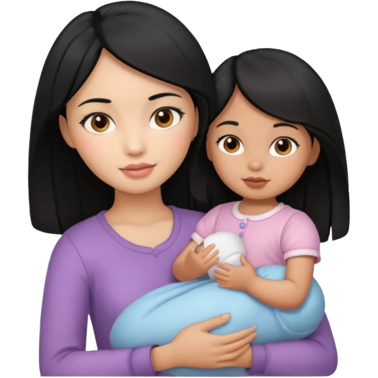 a black hair girl with 1 babie doll emoji