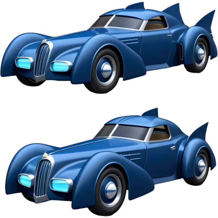  the animated series aerodynamic opulent dark knight futuristic concept Batmobile loosely based on 1936 cord 812(flat long straight faceted mechanical body) winged stealthy blue headlight covers street hot rod  emoji