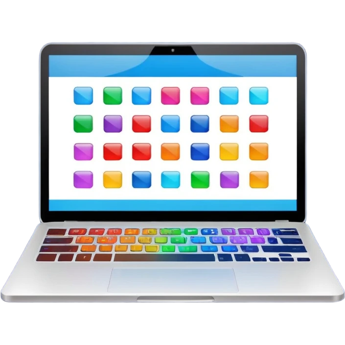 laptop with colorful app interface on display emoji