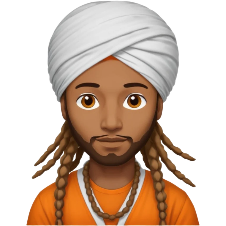 Brownskin man with long dreadlocks add a white turban on his head orange shirt  emoji