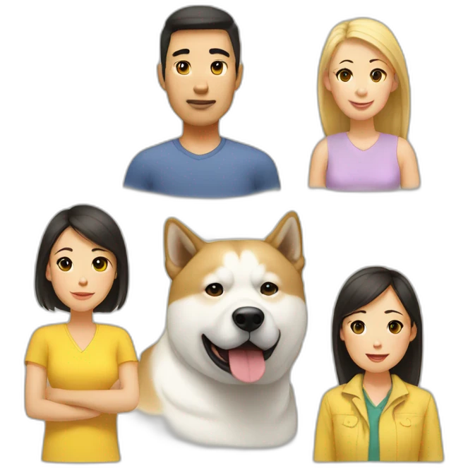 asian dad, white mom, akita dog yellow emoji