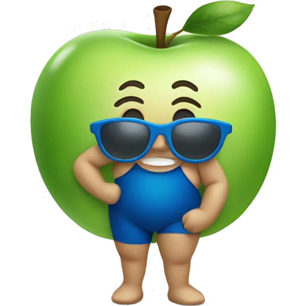 An apple wearing a bathing suit emoji
