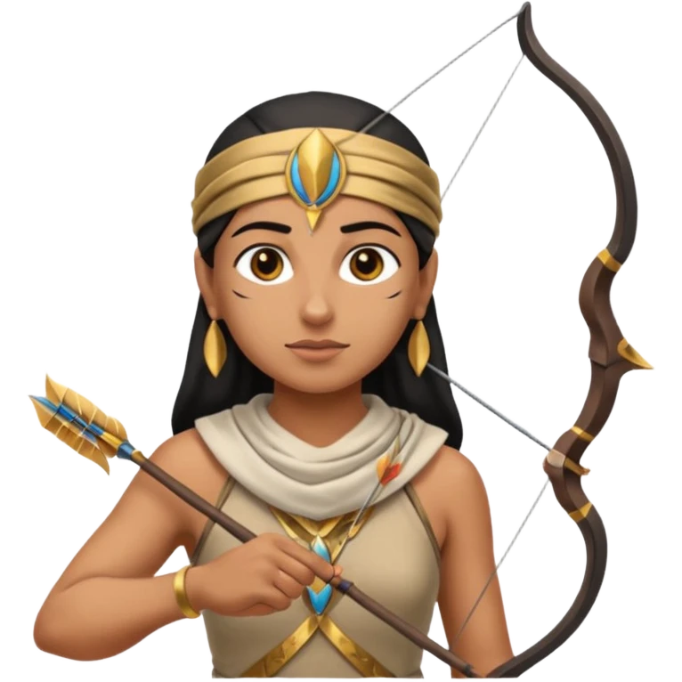 Emoji portrait of an Egyptian archer. Headcloth, bow and arrow, focused expression. emoji