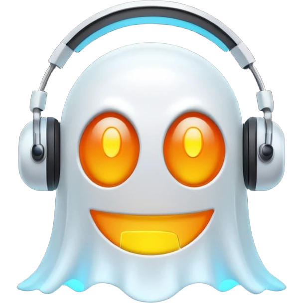 Pacman style Ghost with headset emoji