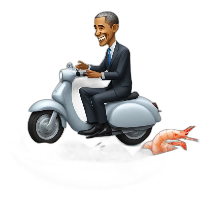 obama riding a mooncar in france while eating a plate of shrimps emoji