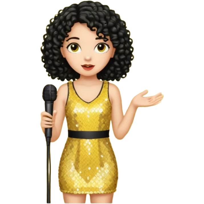 girl in yellow blink dress, black curly hair, holding a mic



















 emoji