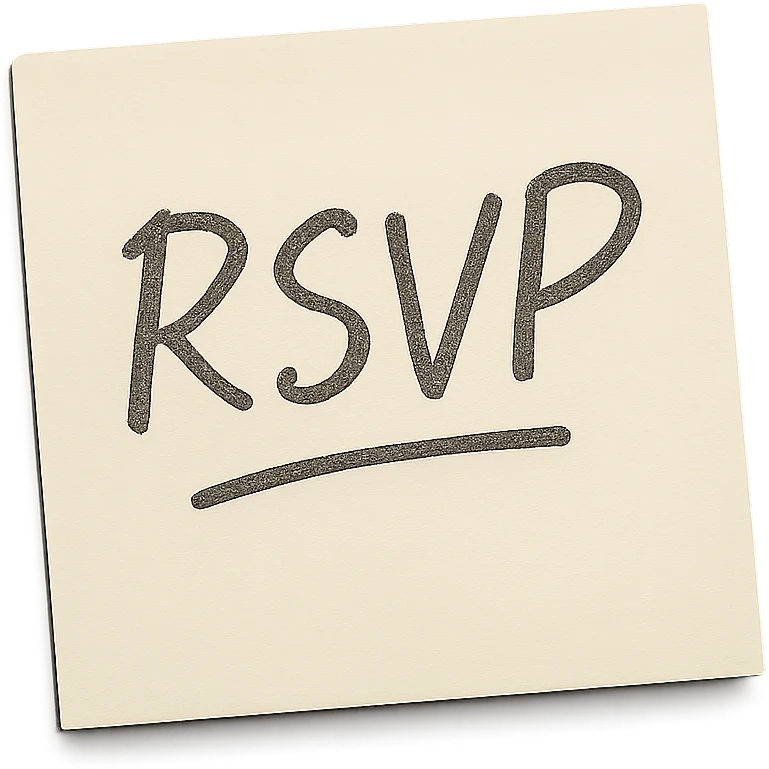 Make the background transparent. Keep the paper note with RSVP written on it in casual handwriting. emoji