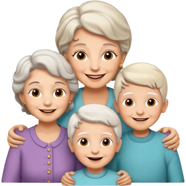 two kids (1 boy and 1 girl) with their mother and grand mother smiling emoji