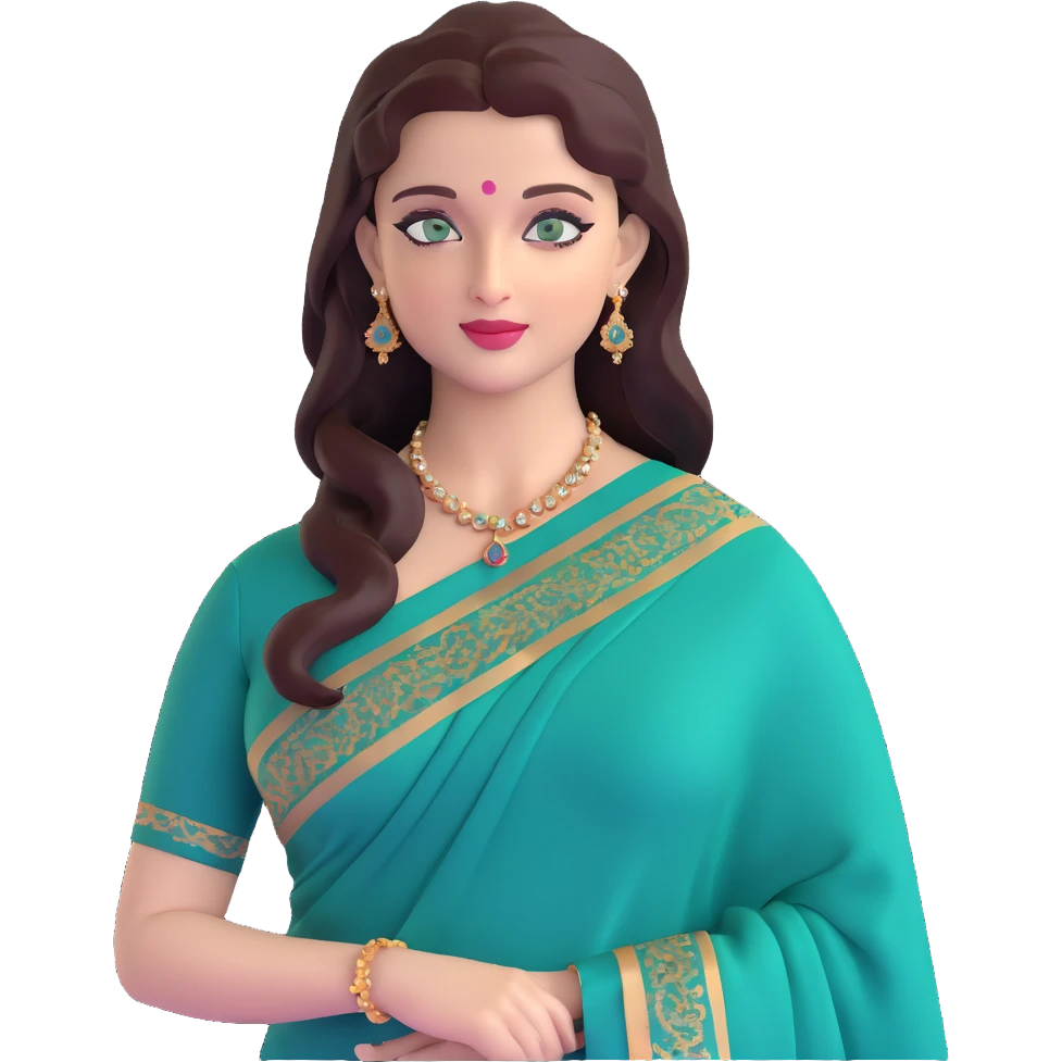 Aishwarya Rai in an elegant saree, traditional Indian look, blue-green eyes emoji