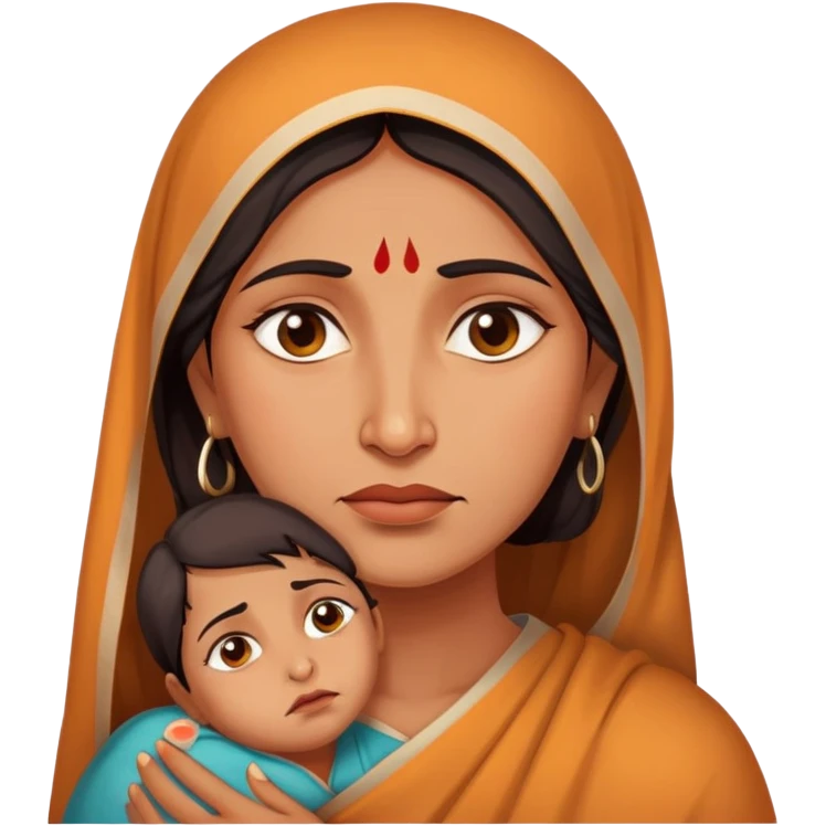 face of an Indian mother with teared up eyes, emotional expression emoji