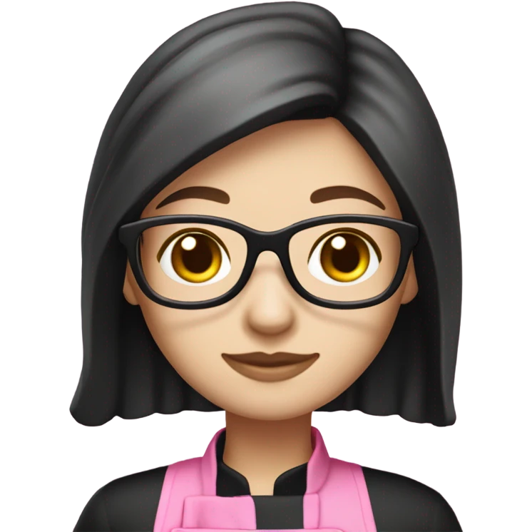 long brunette hair girl with pale skin and black glasses and a pink chef outfit emoji