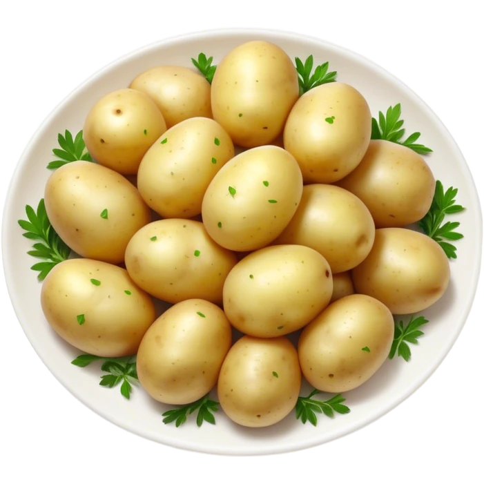 Cinematic realistic emoji depicting a dish of boiled potatoes with fresh herbs, made with realistic details and bright natural lighting emoji
