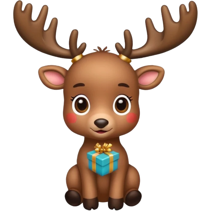 reindeer baby  cute, full body , gifts stuck in head emoji