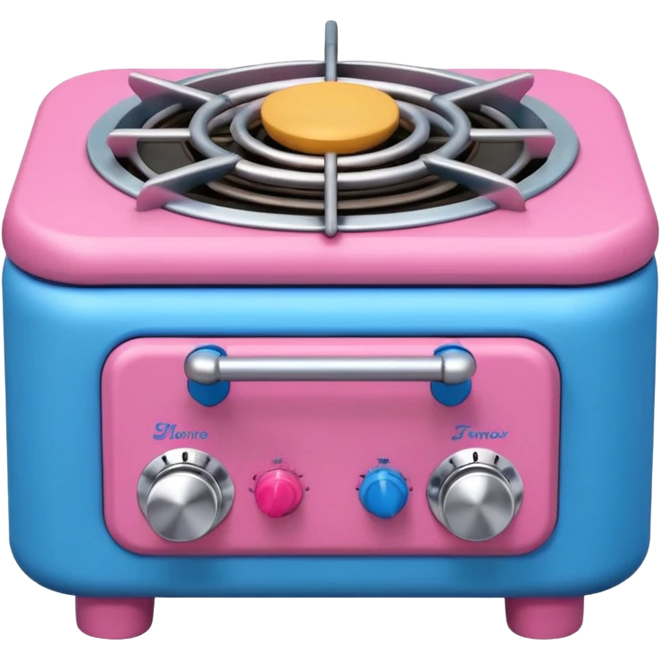 Cute toy stove, single burner only, front view.
BabyBus-style 2.5D soft shading, bright pastel colors (pink & blue).
Rounded chunky toy shape, simple details.
Even studio lighting, NO harsh light, NO realism, NO textures.
Smooth matte surface, no outlines, no strokes.
Clean background. emoji