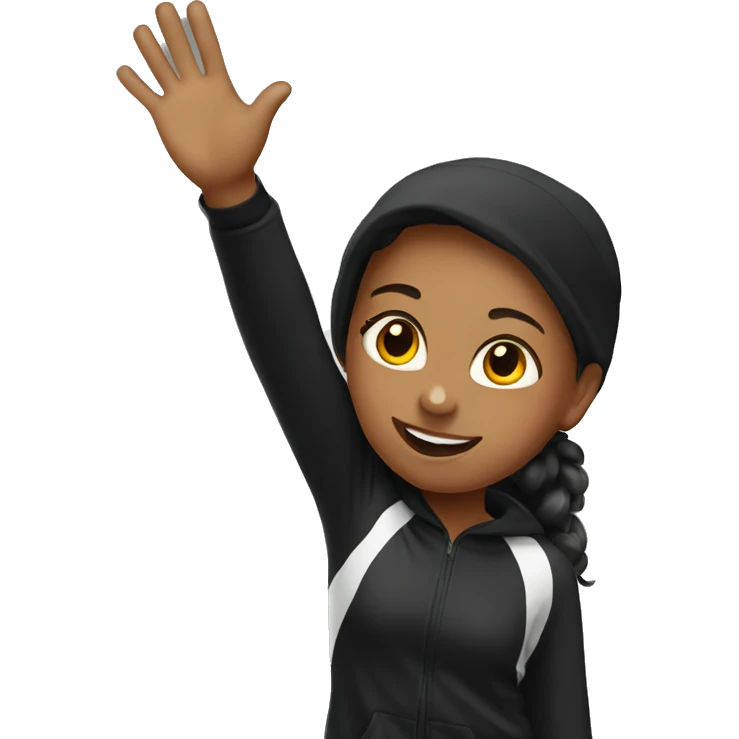 girl in black tracksuit waving emoji