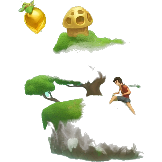 Treasure on a floating island, with a man trying to reach it emoji