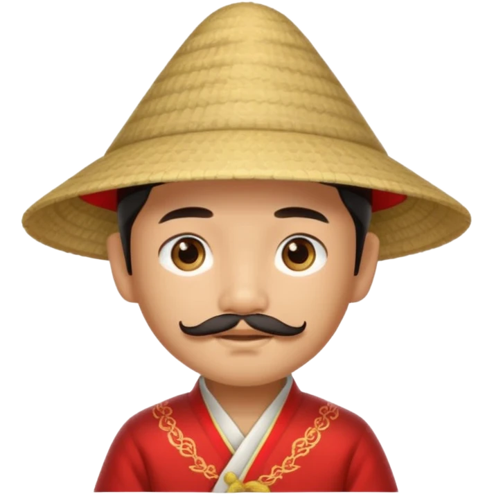 An Asian boy, with little mustache and little beard and a traditional triangle Chinese hat emoji