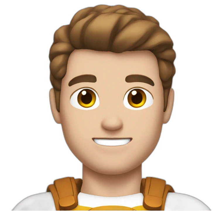 Superhero guy, muscle, white skin, brown hair, portait emoji