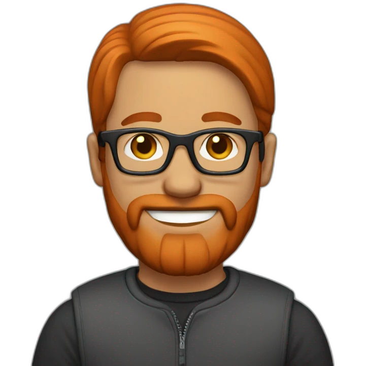 man red straight hair with beard and glasses. Add earphones with a microphone emoji