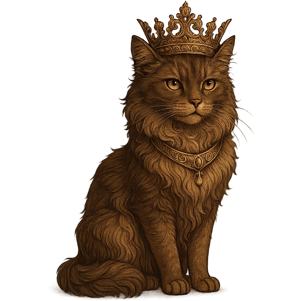 queen cat with elegant crown, noble posture, luxurious details emoji