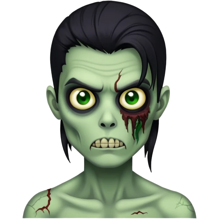 brunette zombie boy with horror green skin and long black hair emoji