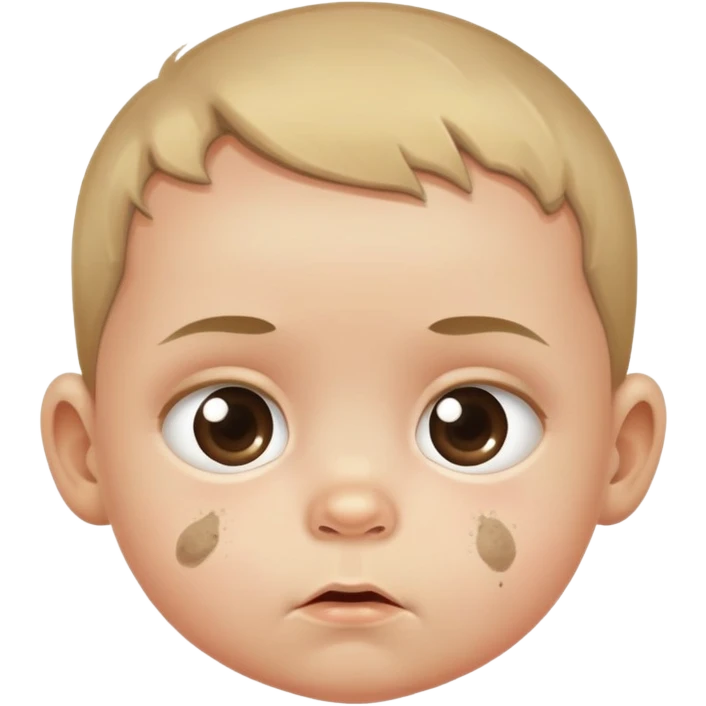 baby with suspicious expression and dirt smudges on cheeks emoji