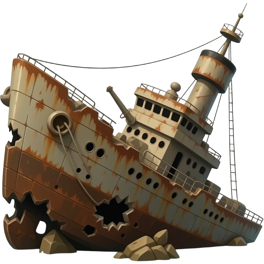 rusty worn destroyed warship brown sinking emoji