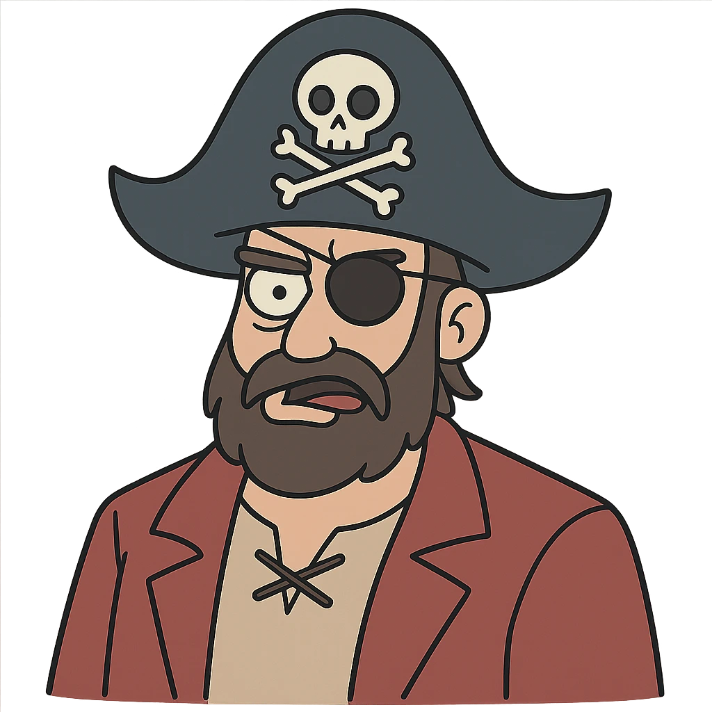 pirate with classic pirate hat and eye patch, cartoon style emoji