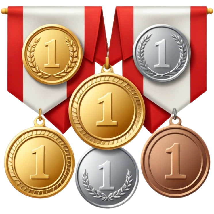 Icon for Collecting Orders, Medals & Badges: a variety of medals, orders and badges displayed on a large red pennant with fringed edges. The icon should convey the prestige and historical value of these collectibles. Transparent background. emoji