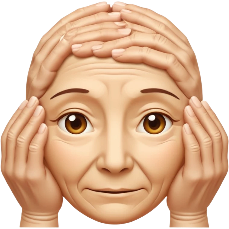 Simple emoji of a face with wrinkles being smoothed by hands,
both hands gently stretching the skin,
wrinkles visible on one part and smooth skin on the other,
clear wrinkle-reducing effect,
simple and easy-to-understand icon,
no beauty or medical elements

 emoji
