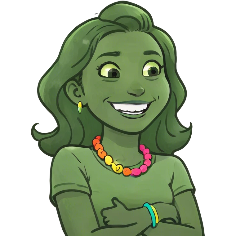 Arms crossed holding neck laughing girl emoji