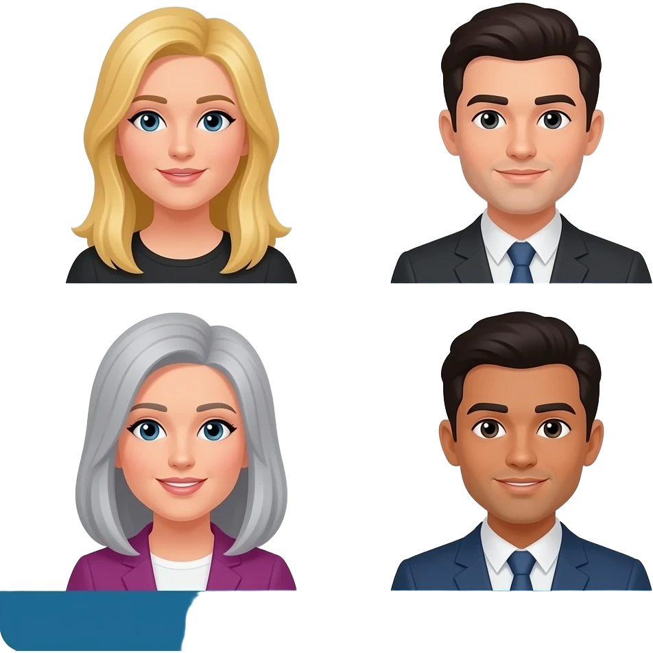 virtual meetings amongst 4 teammates: 2 girls (1 blonde, 1 ash gray), 2 guys (dark hair) emoji