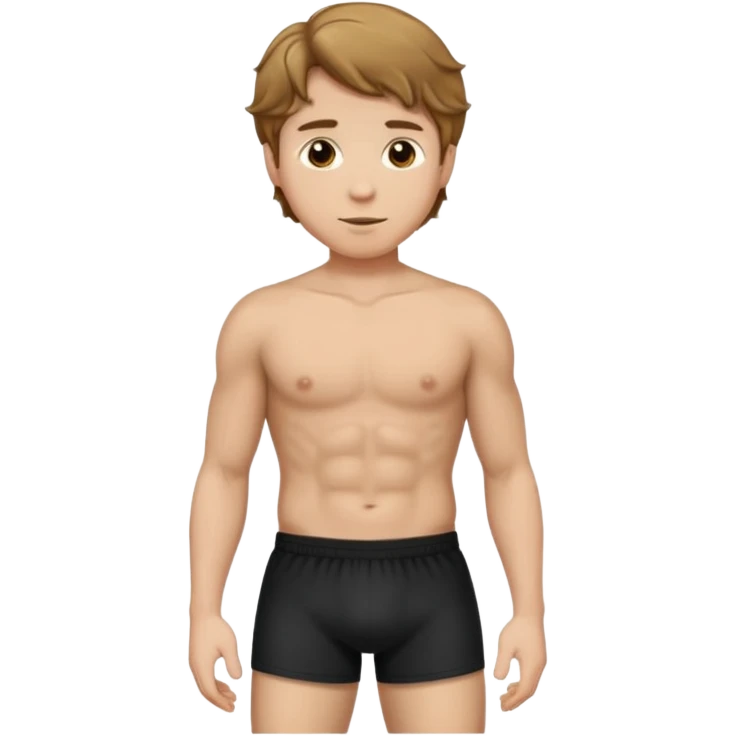 Man. He has short wavy (light-brown hair) and wearing a black t-shirt, and a visible bulge on the groin area molding his testicles. emoji
