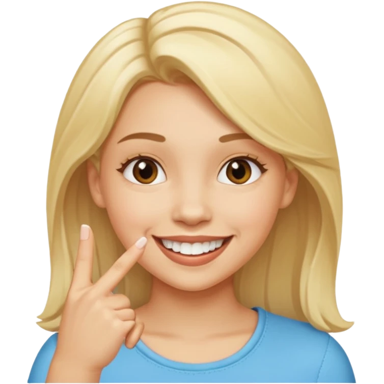 Emoji de una chica con el dedo sobre una esquina de los dientes sonriendo de forma coqueta   emoji