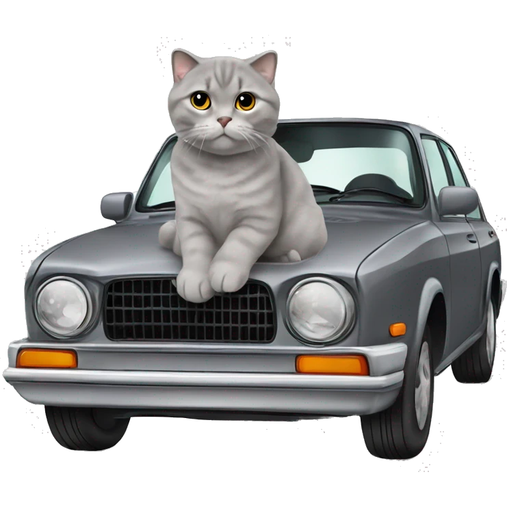 Gray scottish fold cat on car emoji