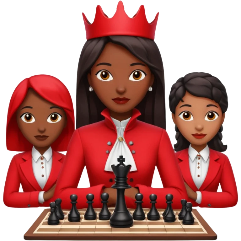 black woman chess players in red outfits emoji