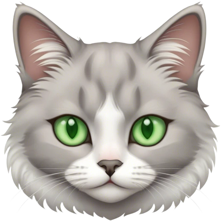 grey white fluffy cat green eyes  emoji