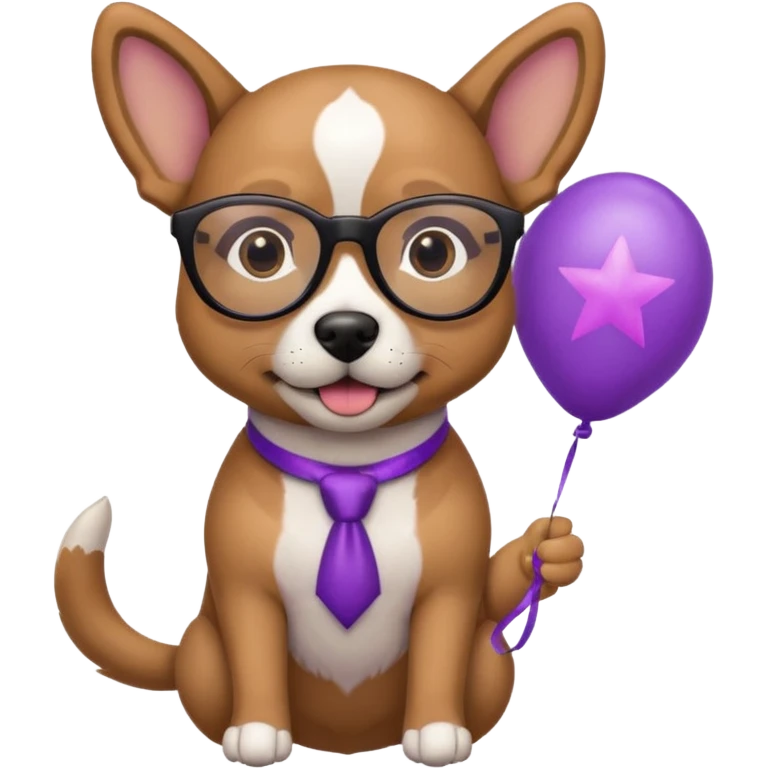 dog holding purple star balloon in hand with black glasses close view  emoji