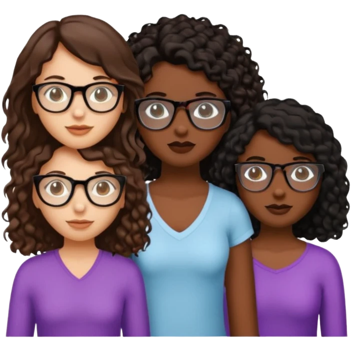 3 chicas: dos con el pelo lacio y café, piel blanca pero no tanto con el pelo por el pecho, y la otra morena y pelo rizado negro y lentes transparentes emoji