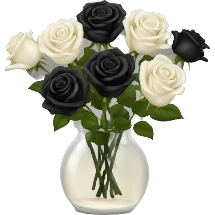 Black and ivory roses in transparent vase emoji