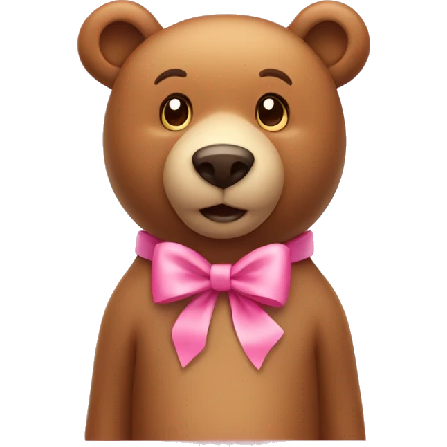 light brown bear with pretty pink bow around neck emoji