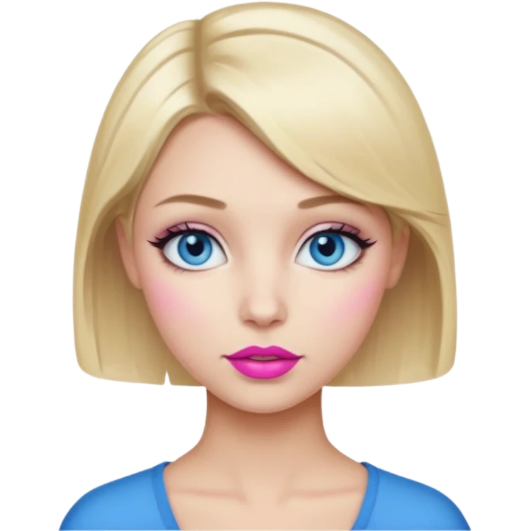 blond short-haired girl, blue eyes, wearing makeup, no baguette emoji