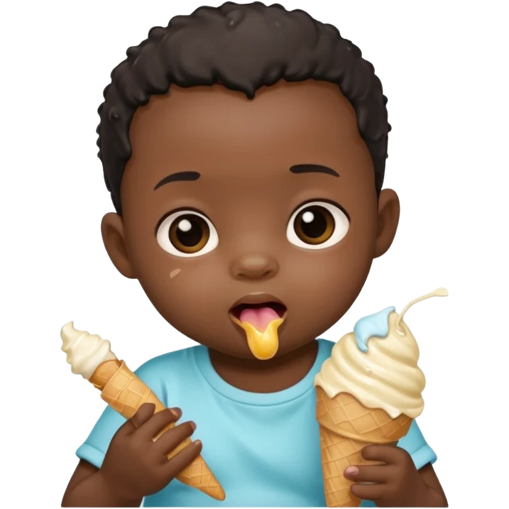 black newborn baby sitting eating ice cream emoji