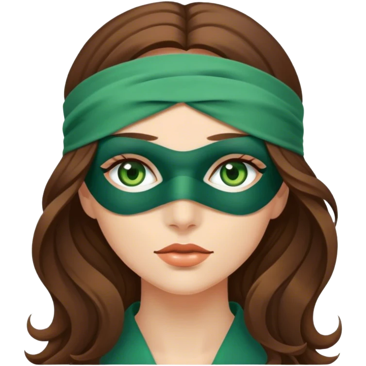 Greeneyed Woman with wavy Long Brown hair blindfolded emoji