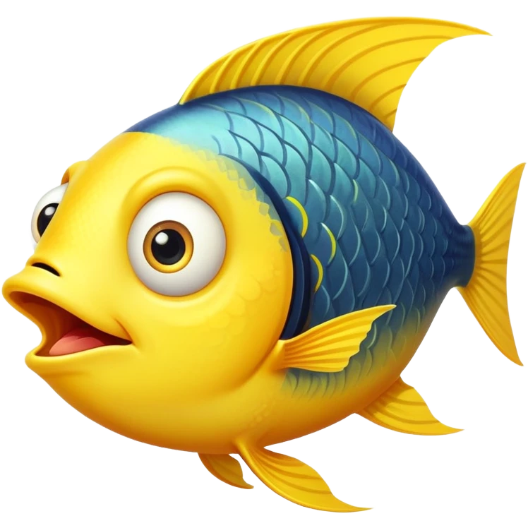 ultra derpy bright yellow fish in perfect side profile facing right, comically wide shocked eye, huge open mouth looking completely clueless, flat 2D side view only emoji