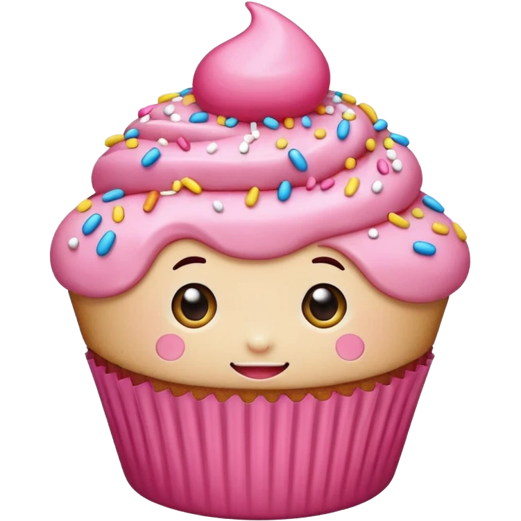 cupcake with pink icing with cute face emoji