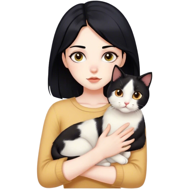 pale skin black hair girl with orange and white cat emoji